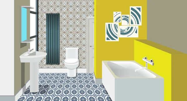 Fondo interior del cuarto de baño con muebles. Diseño de baño moderno. Ilustración baño . — Vector de stock