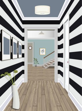 Modern klasik salonu koridor koridor eski Vintage dairede. Koridor illüstrasyon. Bir iç koridor iç.