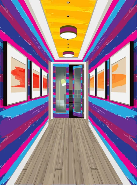 Intérieur du couloir intérieur. Conception d'un couloir coloré. Illustration de couloir . — Image vectorielle