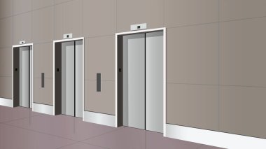 Zemindeki asansör kapıları. Bir apartmanın zemininin iç tasviri..