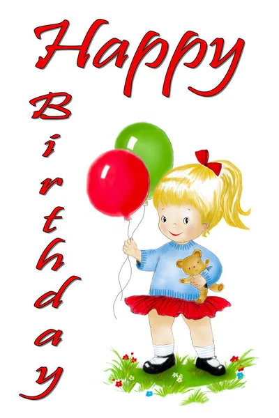 Cute Cartoon Girl with balloons — Stock Photo, Image