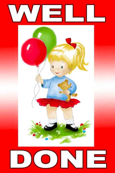 Cute Cartoon Girl with balloons