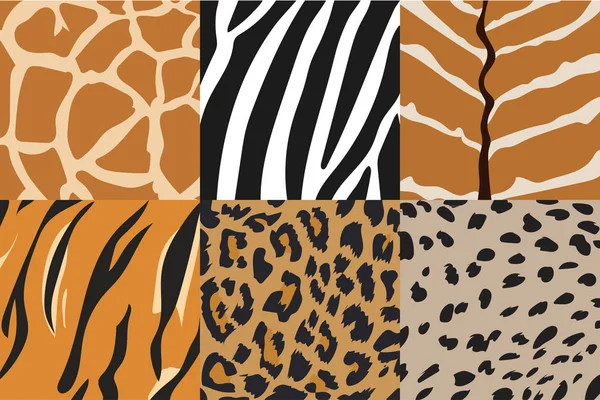 Vektorillustration Von Tiger Zebra Giraffe Gepard Nyala Und Leopardenmuster Animal — Stockvektor