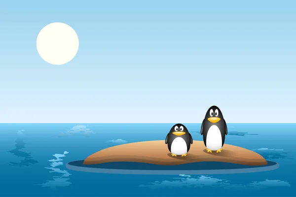 Två Pingviner Kvar Liten Sand Efter Att Isen Har Smält — Stock vektor