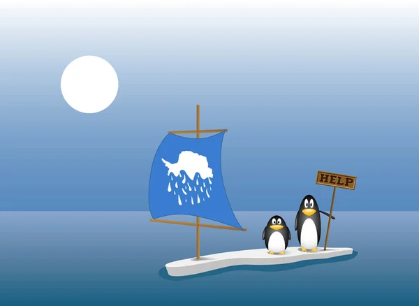 Två Pingviner Kvar Det Sista Isflaket Efter Alla Isen Berg — Stock vektor