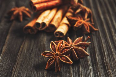 Baharat ve otlar. Yemek ve mutfak malzemeleri. Tarçın,