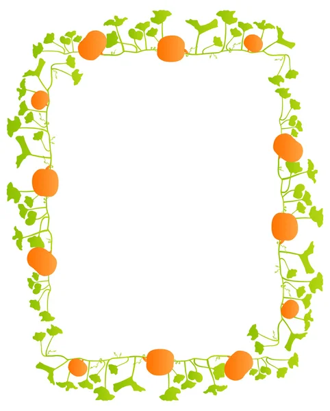 Naranja calabaza verde hojas planta vector fondo tarjeta marco — Vector de stock