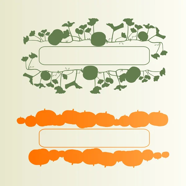 Arancione zucca verde foglie pianta vettore sfondo carta telaio — Vettoriale Stock