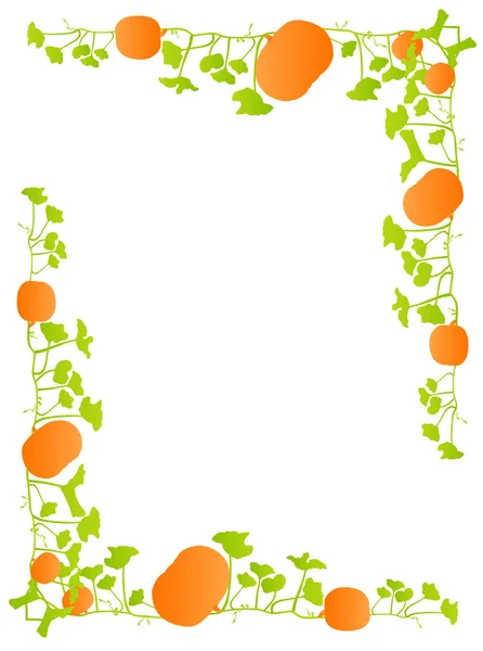 Naranja calabaza verde hojas planta vector fondo tarjeta marco — Archivo Imágenes Vectoriales