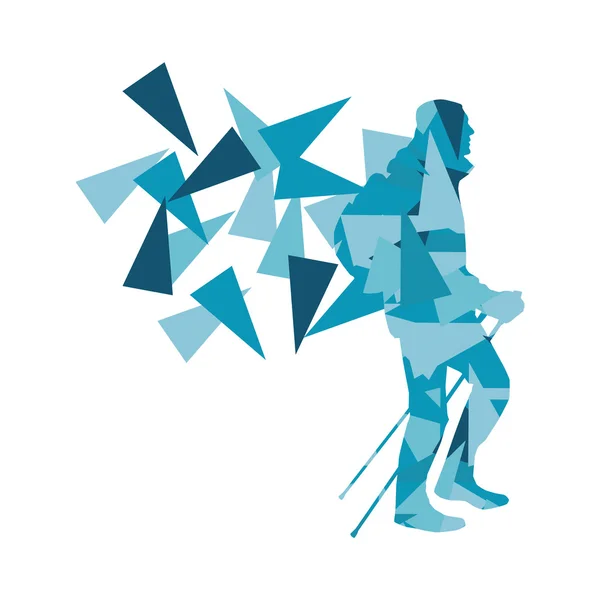 Hiking and nordic walking person vector background abstract conc — Stockový vektor