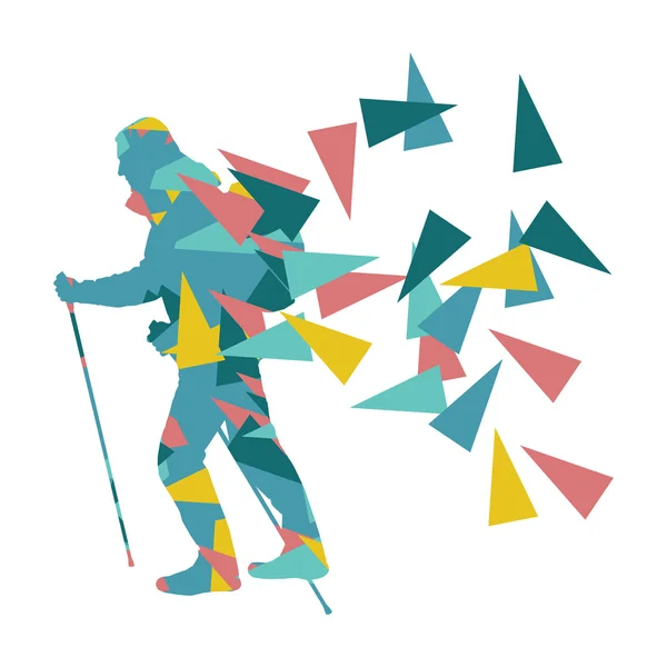 Hiking and nordic walking person vector background abstract conc — Stock vektor