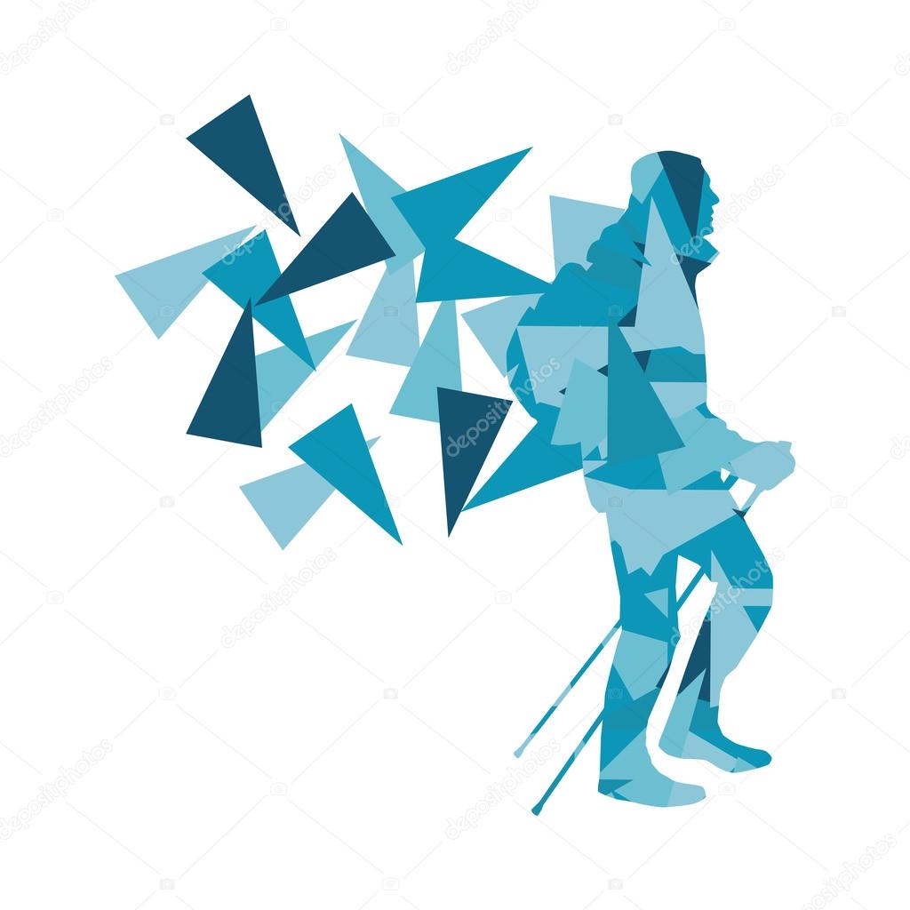 Hiking and nordic walking person vector background abstract conc