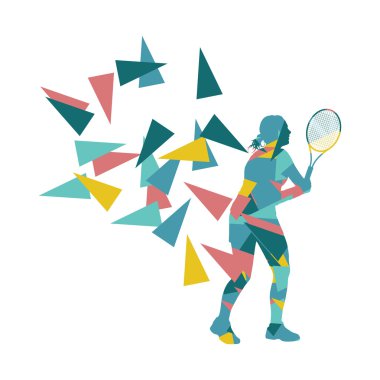 Çokgen fragme tenis oyuncusu kadın soyut illüstrasyon yaptı