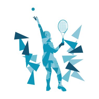 Çokgen fragme tenis oyuncusu kadın soyut illüstrasyon yaptı