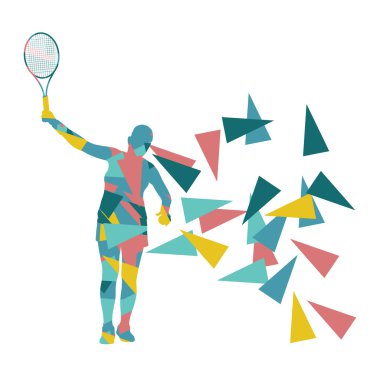 Çokgen fragme tenis oyuncusu kadın soyut illüstrasyon yaptı
