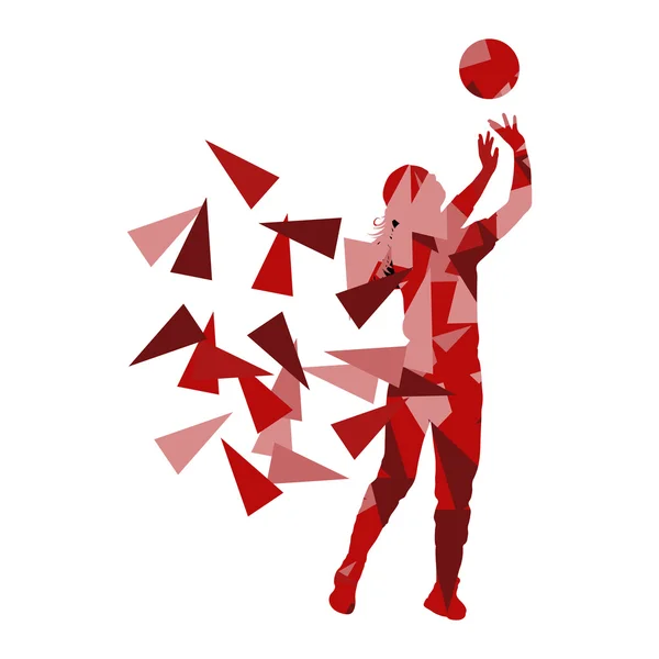 Frauensilhouette einer Volleyballerin aus Polygonfragmenten — Stockvektor