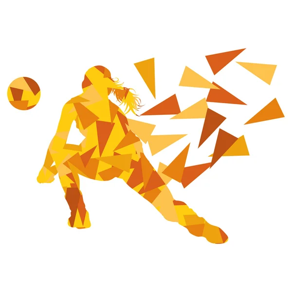 Voleibol jogador mulher silhueta feita de fragmentos de polígono vec — Vetor de Stock