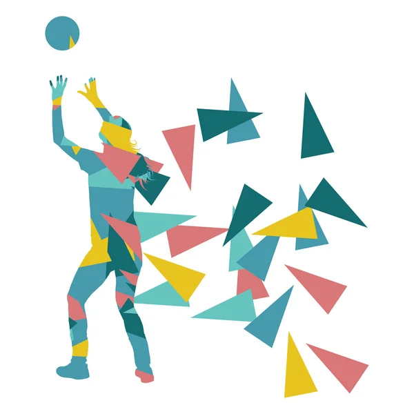 Röplabda játékos nő silhouette készült sokszög töredékek vec — Stock Vector