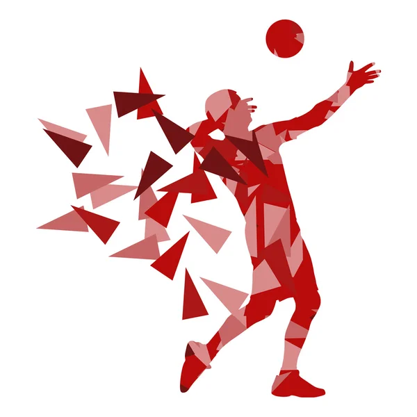 Voleibol jugador hombre silueta hecha de fragmentos de polígono vecto — Vector de stock