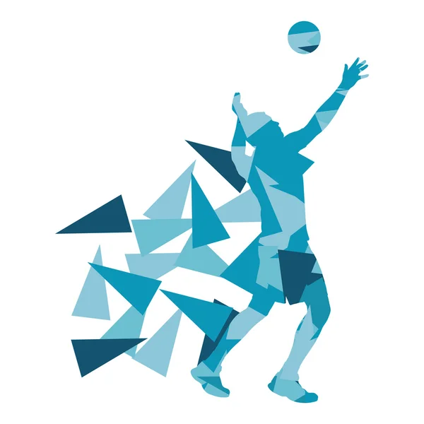 Volleybal speler man silhouet gemaakt van veelhoek fragmenten vecto — Stockvector