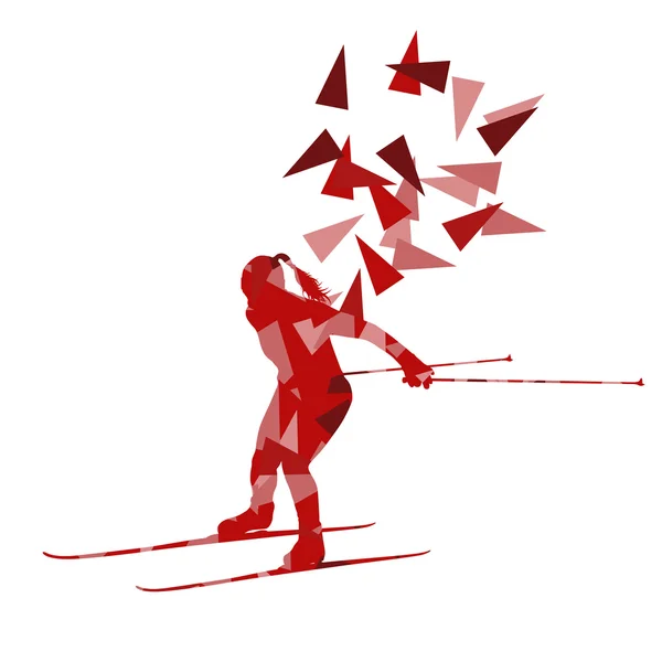 Female woman skiing vector background winter abstract sport illu — ストックベクタ