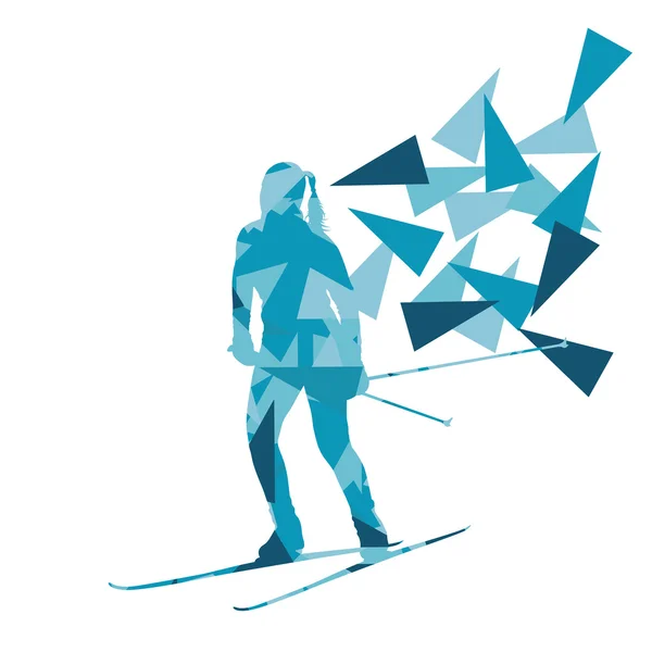 Femme ski vecteur fond hiver abstrait sport illu — Image vectorielle