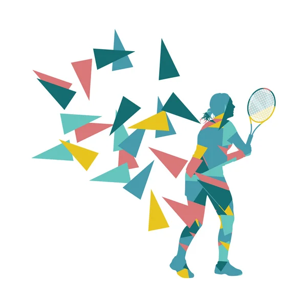 Tennis player woman abstract illustration made of polygon fragme — ストックベクタ