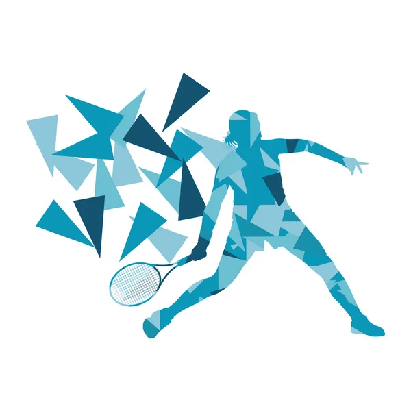 Tennis player woman abstract illustration made of polygon fragme — Stock Vector