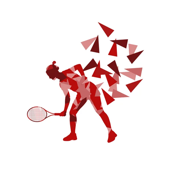 Jogador de tênis mulher ilustração abstrata feita de polígono fragme — Vetor de Stock