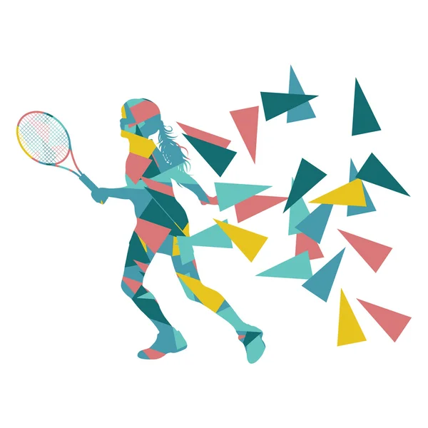 Tennis player woman abstract illustration made of polygon fragme — Stock vektor