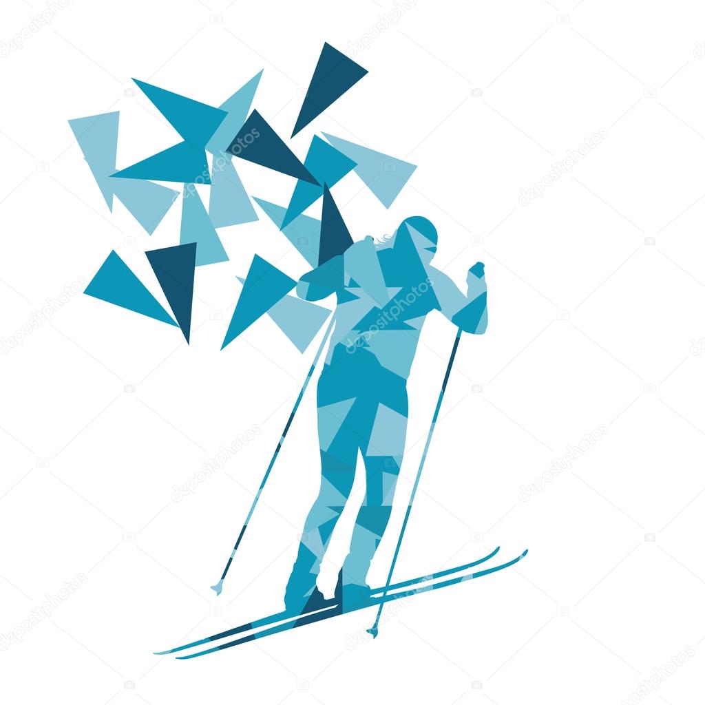 Female woman skiing vector background winter abstract sport illu
