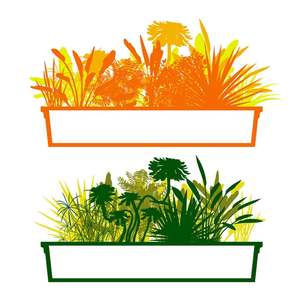 Jungle plante feuilles silhouettes dans détaillée forêt fond co — Image vectorielle