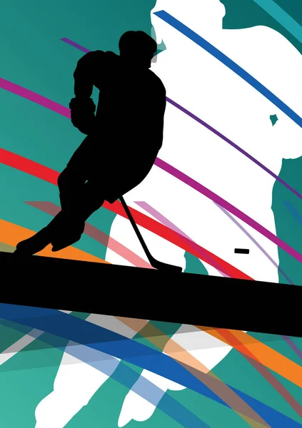 Hockey player sport silhouette vector abstract background — Stock Vector