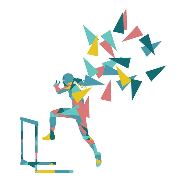 Kvinnliga häck lopp kvinna idrottsman konkurrerande vektor abstrakt tillbaka — Stock vektor