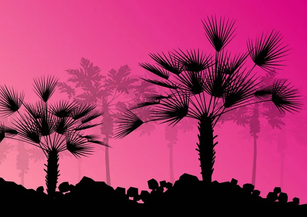 Palm träd detaljerade grafiska silhuetter abstrakt natur backgrou — Stock vektor