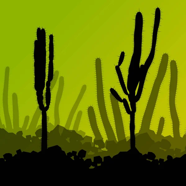 Cactus detailed silhouettes nature desert landscape illustration — Stock Vector