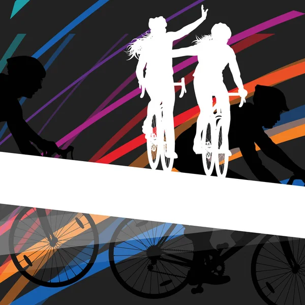 骑自行车的人主动男人和女人骑自行车的人在抽象运动拉 — 图库矢量图片