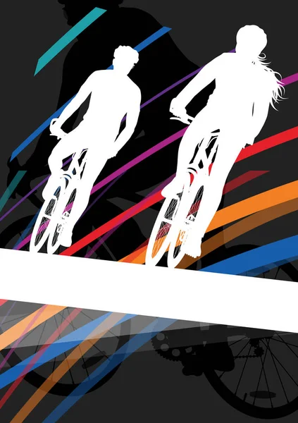 Pengendara sepeda aktif pria dan wanita pengendara sepeda dalam olahraga abstrak la - Stok Vektor