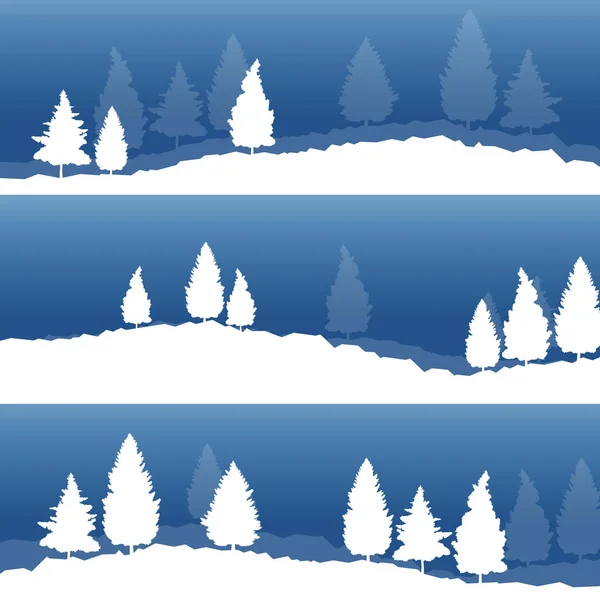 Inverno paisagem de Natal com abeto árvore neve vetor de abeto de volta — Vetor de Stock