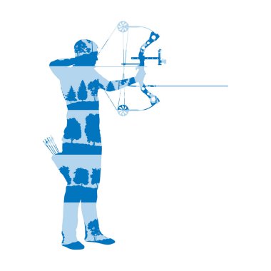 Ok ve yayla vektör arka plan soyut illustr adamla okçu