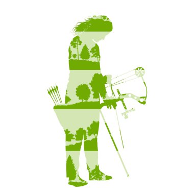 Ok ve yayla vektör arka plan soyut illus kadınla okçu