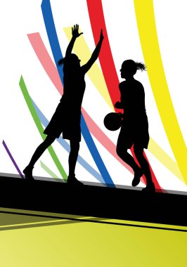 Basketbol oyuncu genç aktif kadınlara sağlıklı spor siluetleri 