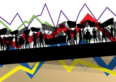 İnsanlar afiş ve sı protesto ile ekonomik kriz çizgi grafiği