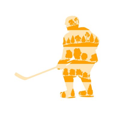 Buz hokeyi oyuncusu siluet vektör arka plan kavramı ile yapılan