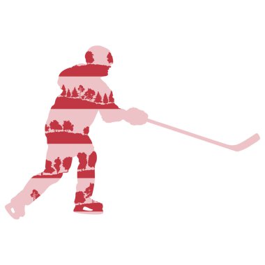 Buz hokeyi oyuncusu siluet vektör arka plan kavramı ile yapılan