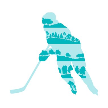 Buz hokeyi oyuncusu siluet vektör arka plan kavramı ile yapılan