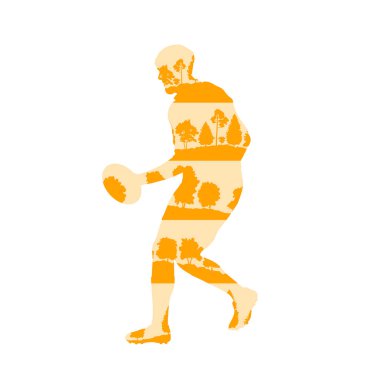 Rugby player siluet vektör arka plan ormanının yapılan