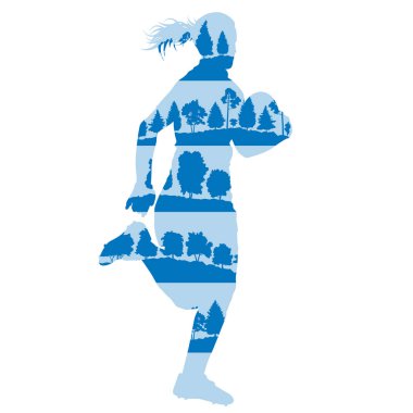 Rugby kadın oyuncu aktif spor vektör arka plan illüstrasyon c