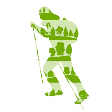 Yapılan yürüyüş ve Nordik yürüyüş vektör arka plan kavramı ön plana