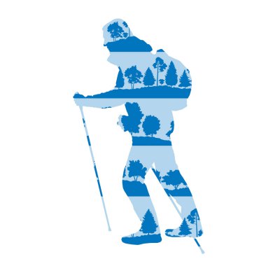 Yapılan yürüyüş ve Nordik yürüyüş vektör arka plan kavramı ön plana